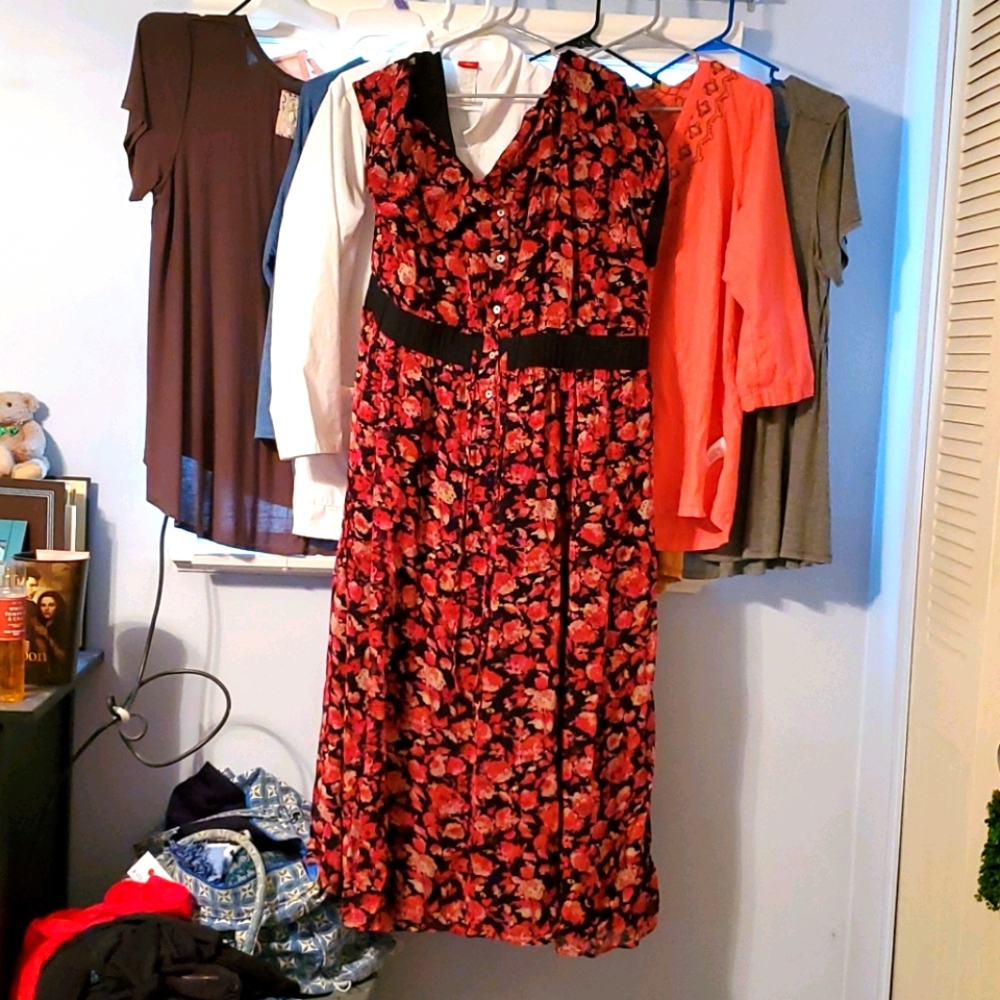 Dark pink and cream flower long dress